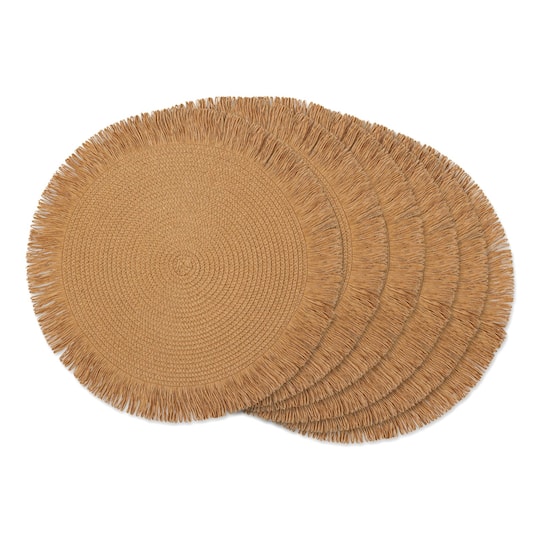 DII® 15" Round Natural Fringe Woven Placemat Set, 6ct.